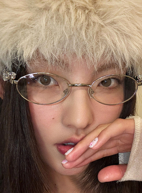 【亚洲眼镜公司】Y2K时髦镶钻平光圆形眼镜架小众男女显脸小素颜