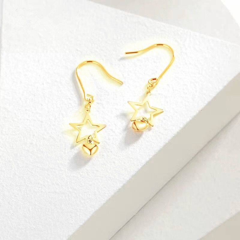 18k金耳环女五角星耳钩个性简约时尚欧美镂空星星耳环气质耳钉