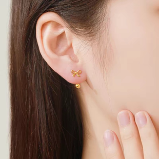 18k金迷你蝴蝶结耳钉女甜美可爱ins风小众设计高级感耳饰送女友