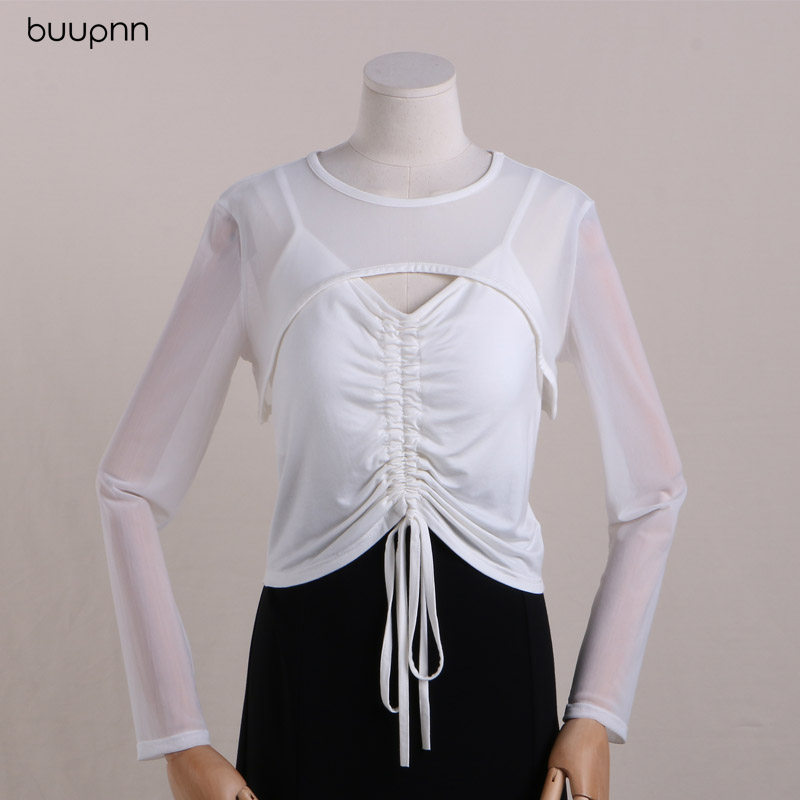 带胸垫吊带网纱两件套上衣女秋季防嗮衣披肩外套 免穿文胸打底衫