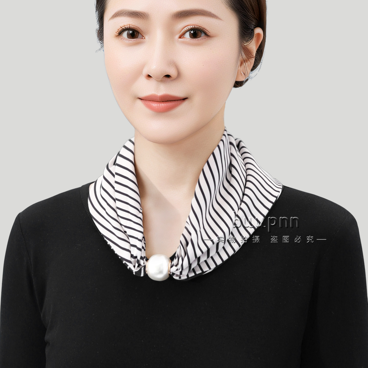 空调房围脖护颈假领夏低领三角丝巾脖子装饰珍珠吸扣假领子