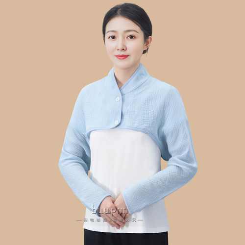 护肩颈双层纱薄款长袖女士坎肩