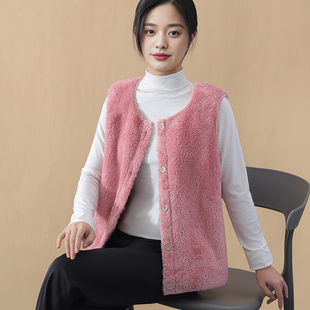 珊瑚绒保暖开扣背心马夹中年妈妈无袖 马甲圆领秋冬