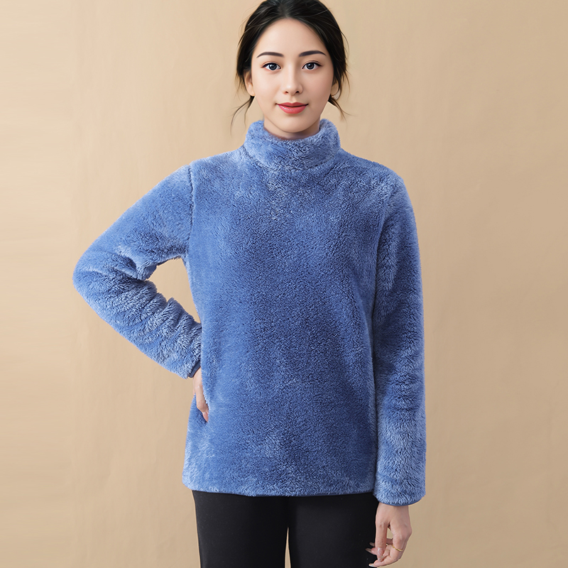 珊瑚绒女士半高领护颈睡衣上装