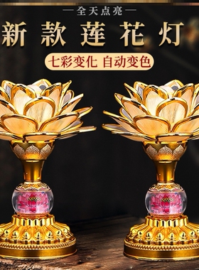 长明灯莲花灯高端带音乐七彩电池款插电家庭用一对荷花灯2025新款