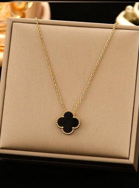 高品质~钛钢双面四叶草项链女幸运草吊坠经典流行款时尚百搭颈链