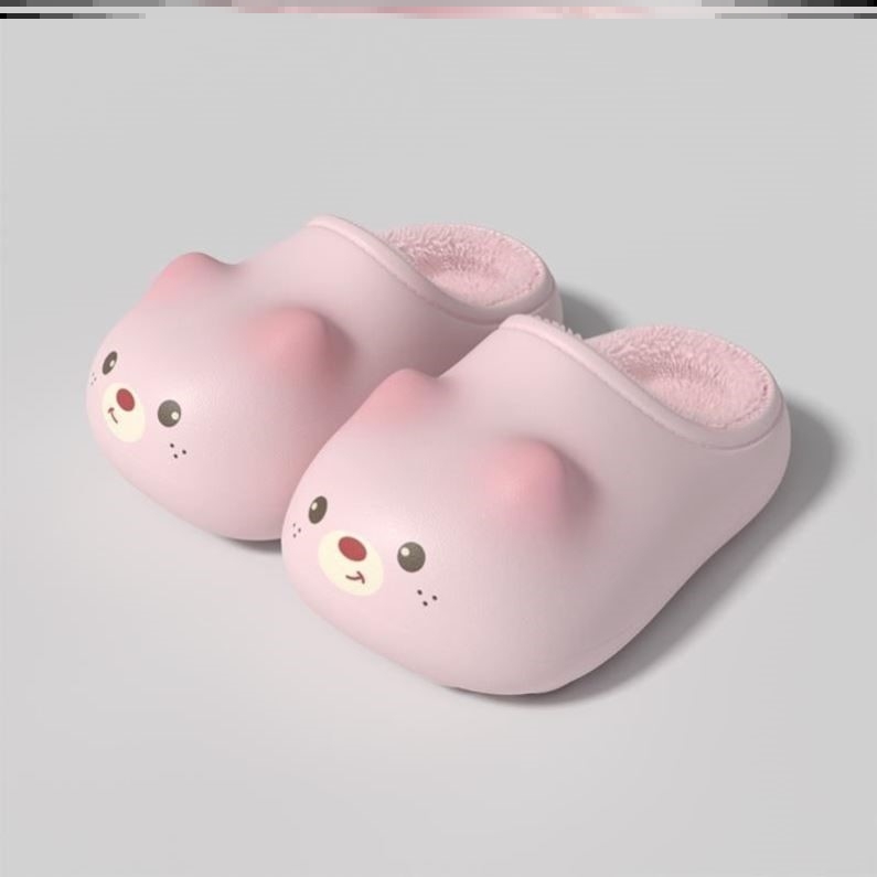 卡皮巴拉猫咪爪印鞋印棉拖鞋A儿童冬季加绒居家可爱防滑防水包拖
