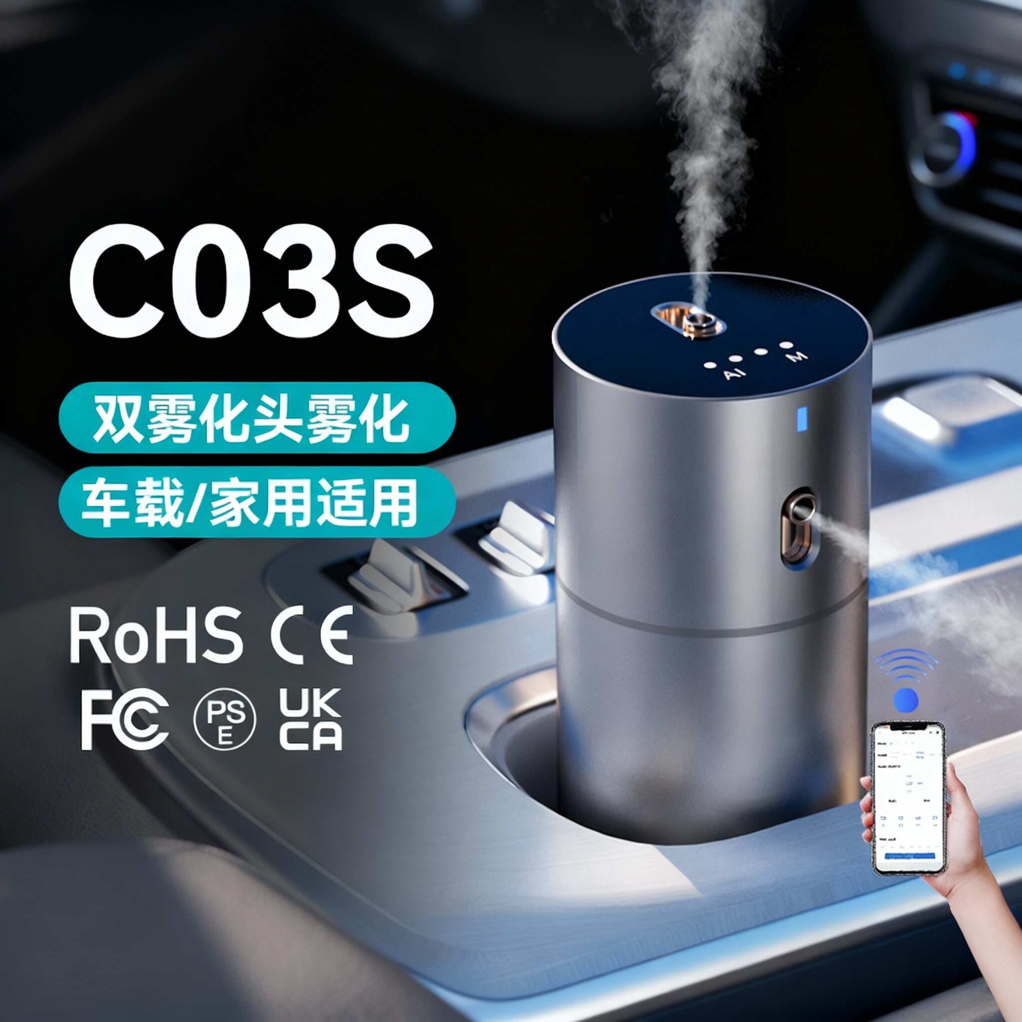 （新）跨境车载香薰机扩散器二流体精油专用香氛机扩香机自动喷香
