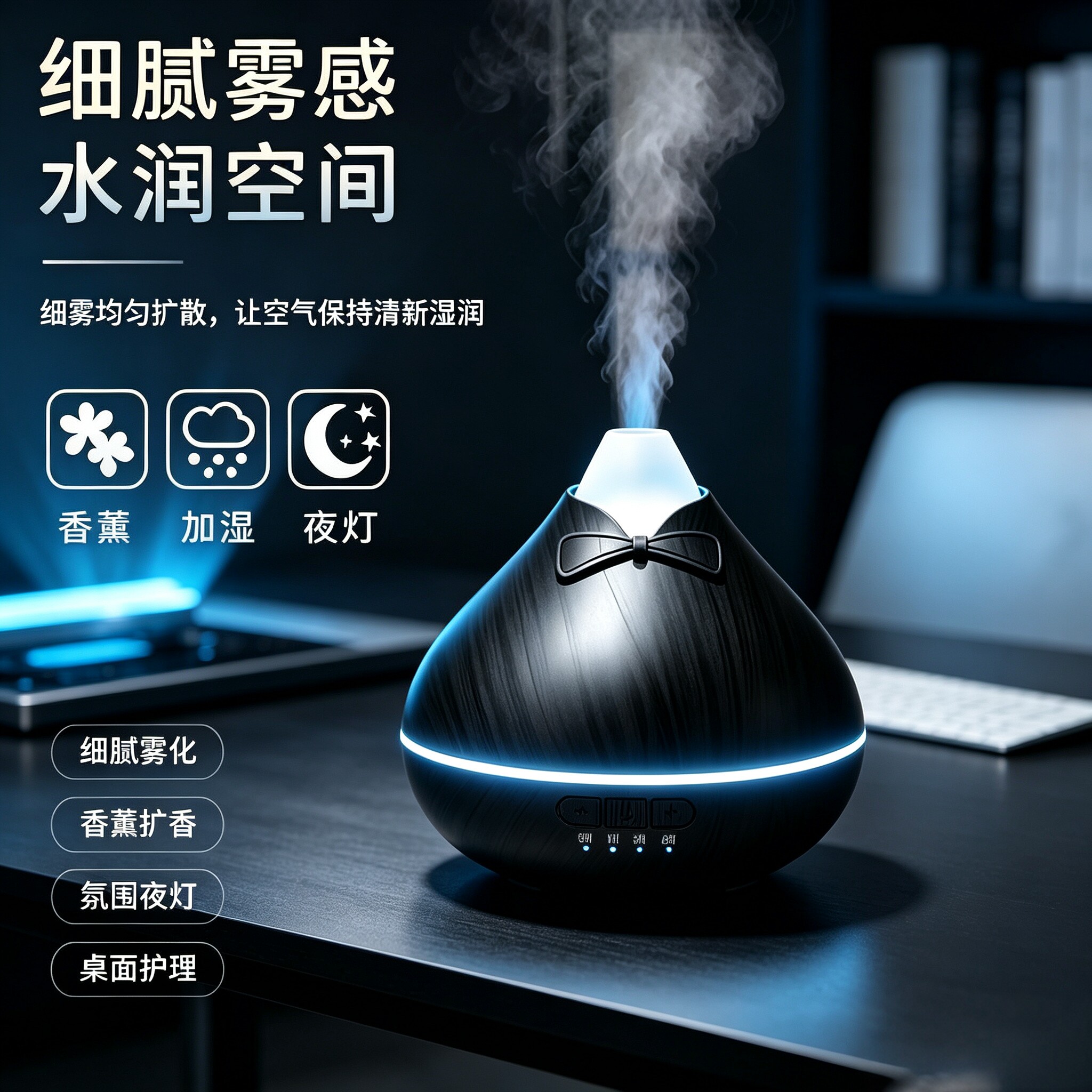 木纹超声波香薰机加湿静音夜灯