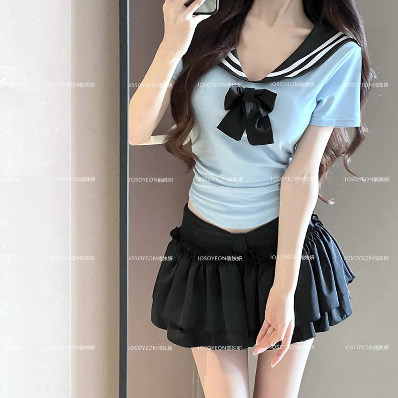 泳衣女分体裙式少女学院风海军领保守遮肚显瘦绝美泡温泉沙滩度假