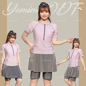 胖mm保守显瘦遮肚温泉泳装 2026新款 大码 平角裤 运动游泳衣女分体式