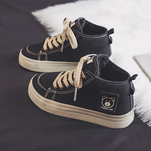 人本女鞋高帮帆布鞋加绒保暖二棉鞋中帮休闲板鞋学生2025冬季厚底