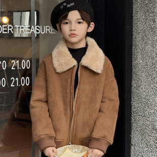 儿童皮毛一体外套男潮童皮草2025新款 中大童羊毛外套加厚保暖 冬季