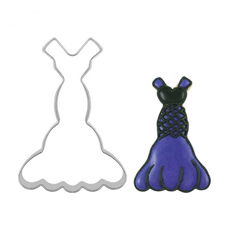 婚礼手工喜饼模具裙子晚礼裙晚装裙糖霜饼干不锈钢切模喷花模套装