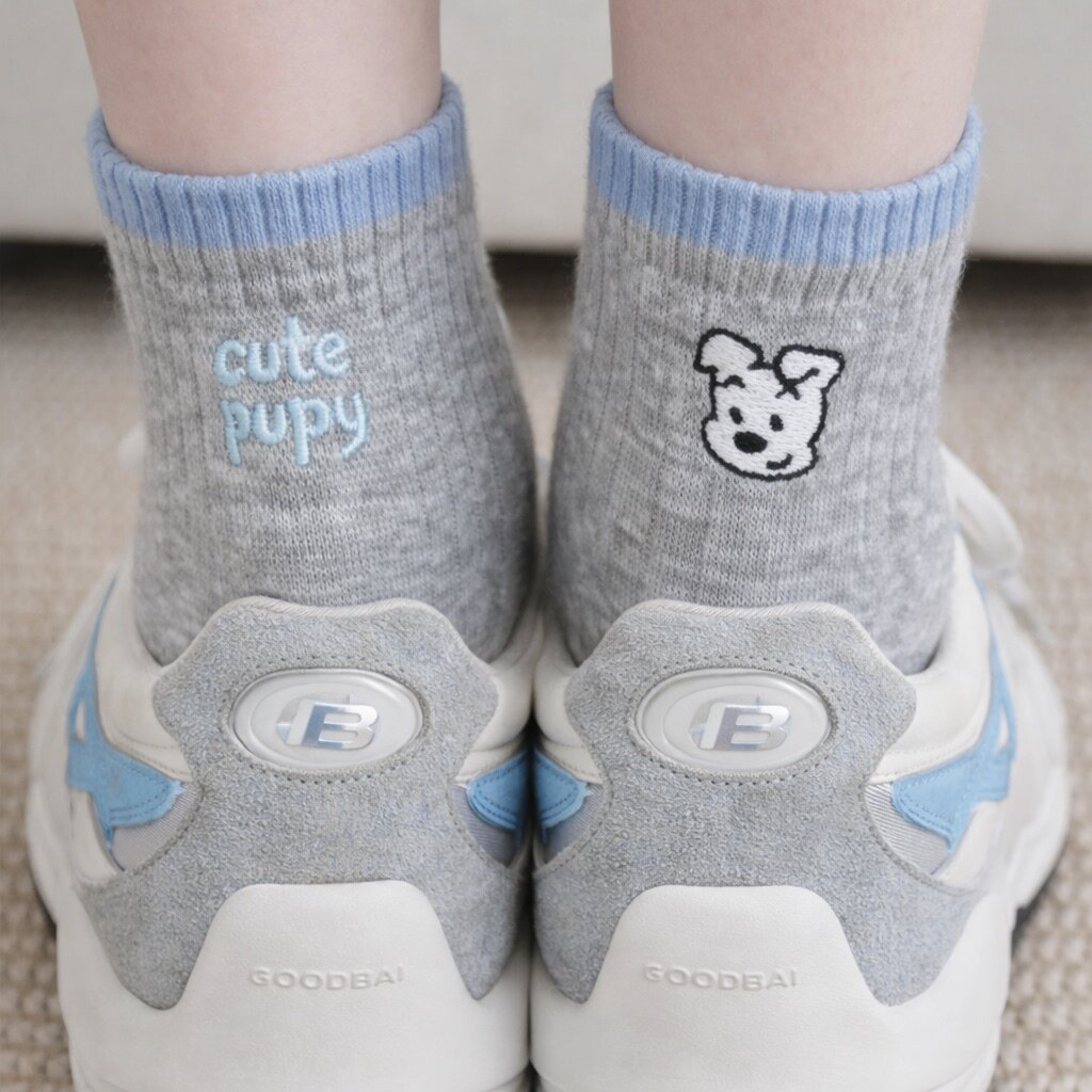 灰色袜子女春夏新色搭配运动休闲鞋短筒袜纯棉低帮可爱小狗春秋季