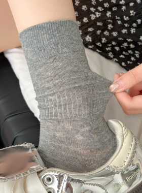 灰色袜子女夏季薄款夏天长袜堆堆袜中筒袜纯棉防脚气防臭配小皮鞋