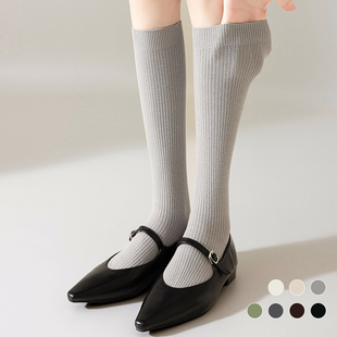 灰色miu系长筒袜子女新款 黑色显瘦jk小腿袜堆堆芭蕾风高筒秋冬季