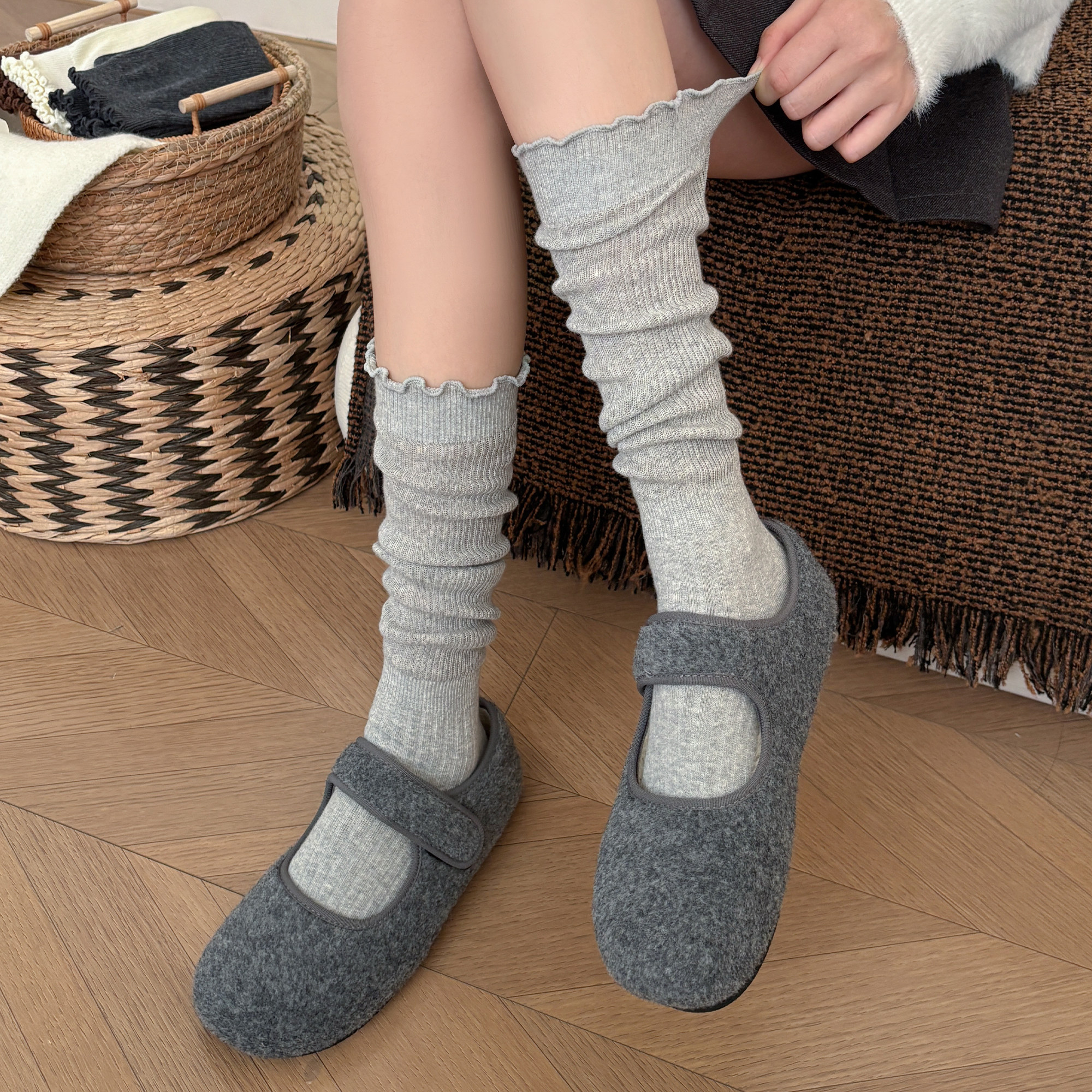 灰色堆堆小腿袜子女秋冬靴袜加长筒靴保暖瘦腿高筒袜搭配勃肯鞋,女士内衣/男士内衣/家居服,中筒袜,淘宝优惠券,粉丝福利购,淘宝优惠卷
