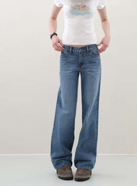 FOT2026新品质感复古蓝单宁 中腰直筒休闲 简单干净水洗牛仔裤