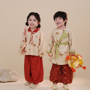 儿童汉服2026秋季新款圆领袍唐装男童女宝儿童古风中国风幼儿园服