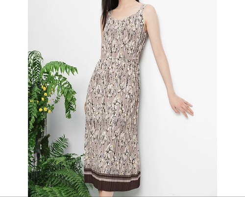 珂思正品优雅度假风夏季款印花吊带连衣裙气质通勤裙子EF03379C1