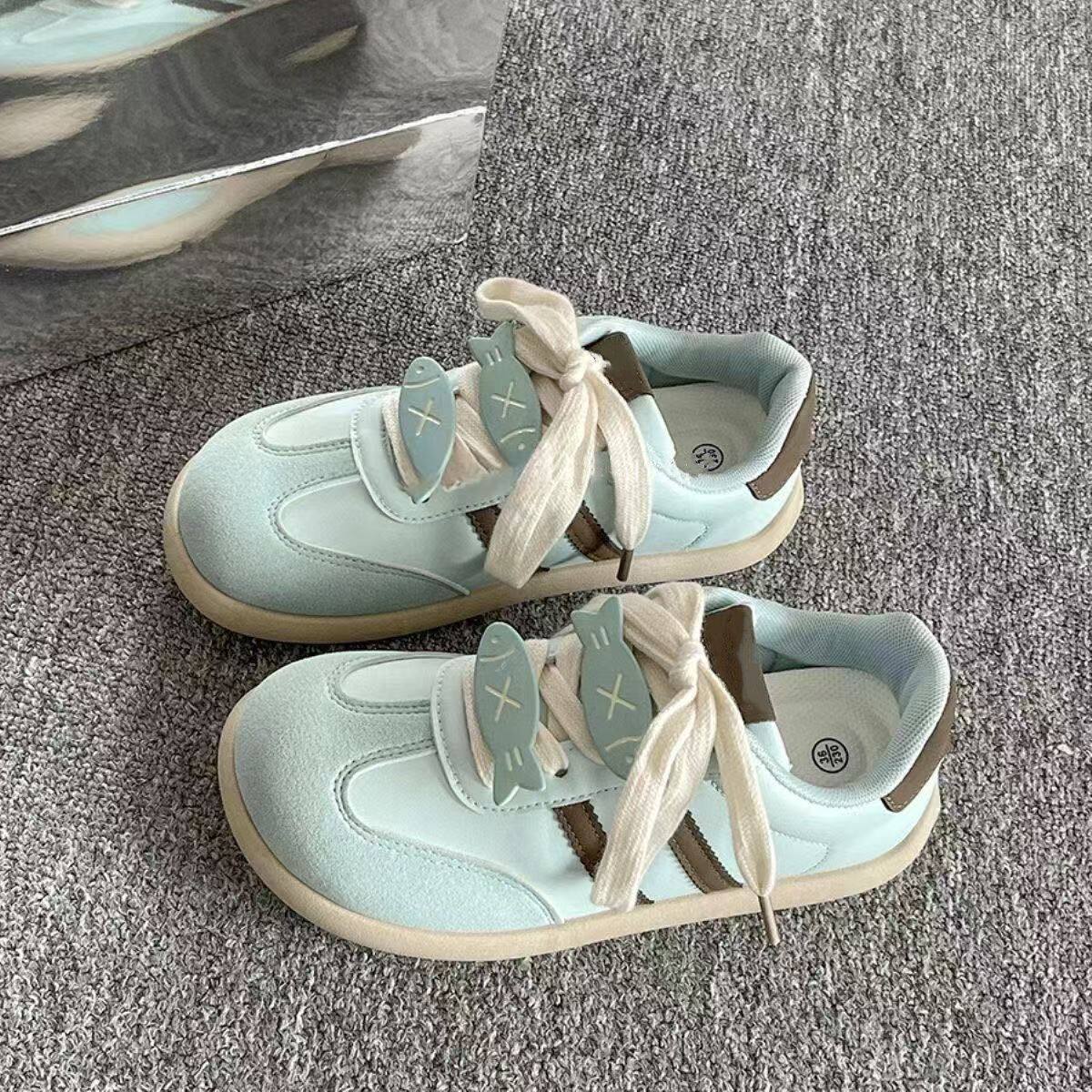 薄荷绿德训鞋女士厚底舒适系带日常休闲鞋百搭chic少女风德训潮鞋