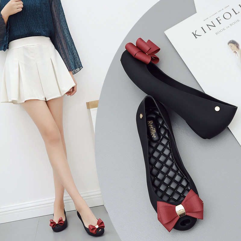 2019夏季新款平跟果冻鞋女防水橡胶舒适沙滩鞋鱼嘴蝴蝶结休闲雨鞋|msdalam kategori Kasut wanita, but hujan - dari Buy2taobao.com untuk memberikan perkhidmatan ejen Taobao profesional membeli