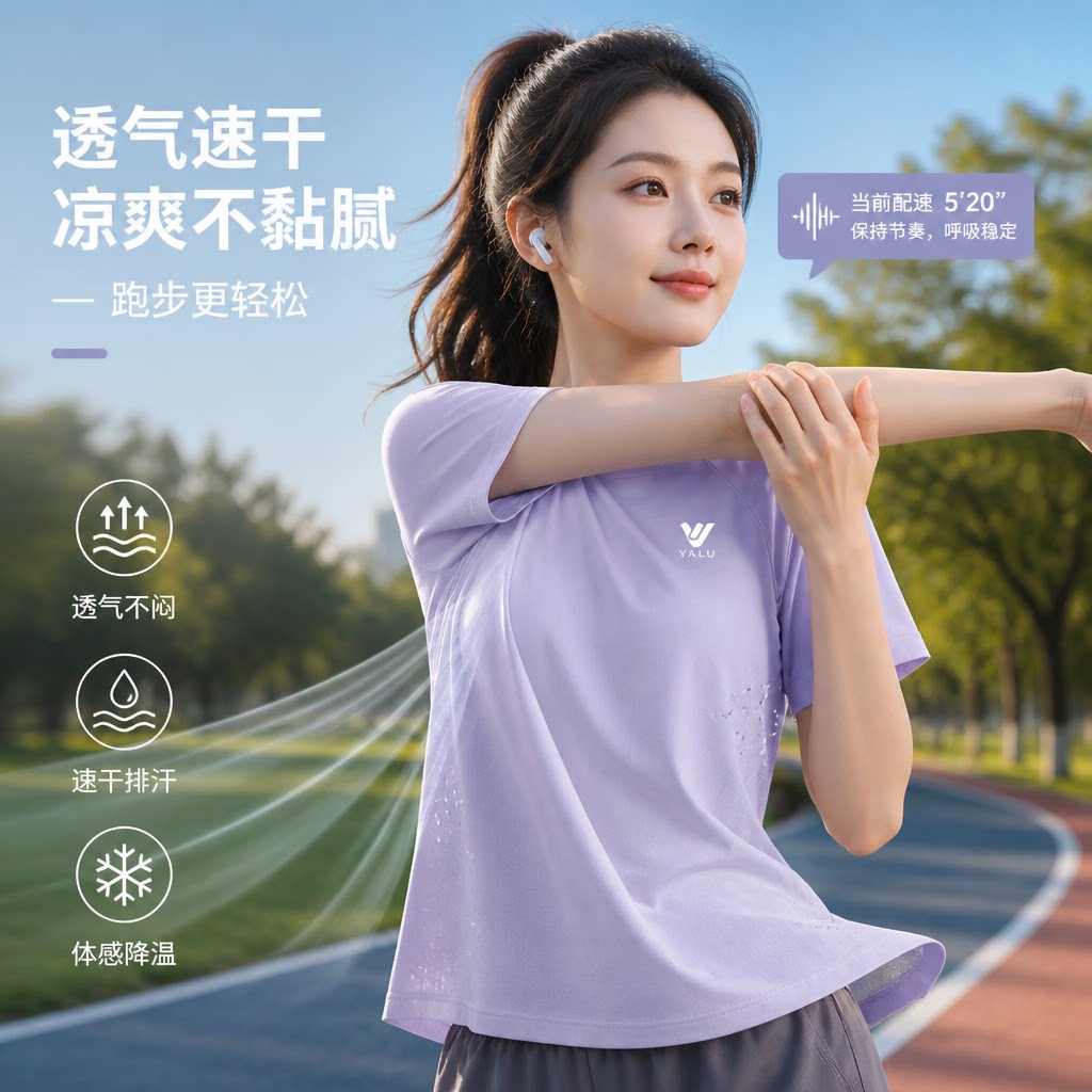 2026年夏季女款冰丝短袖T恤速干宽松运动上衣
