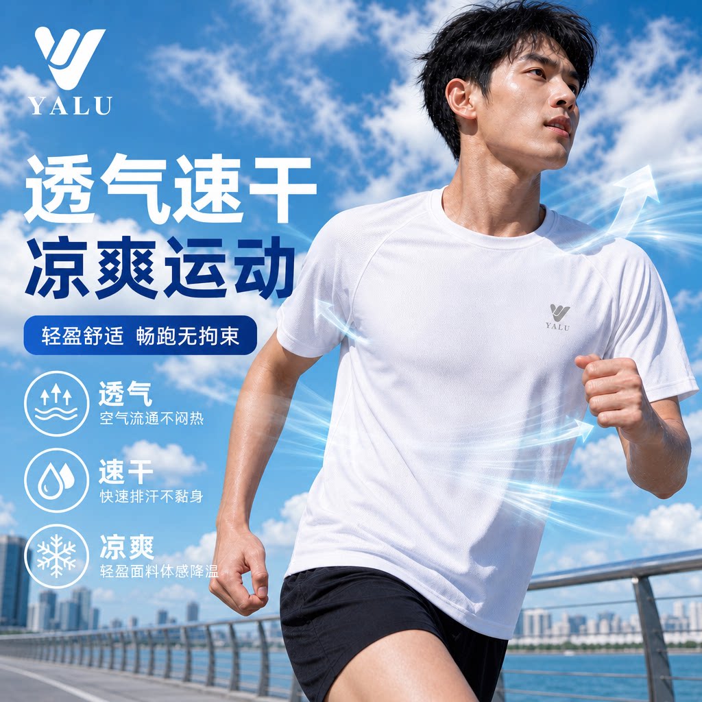 速干薄款透气男跑步运动短袖T恤