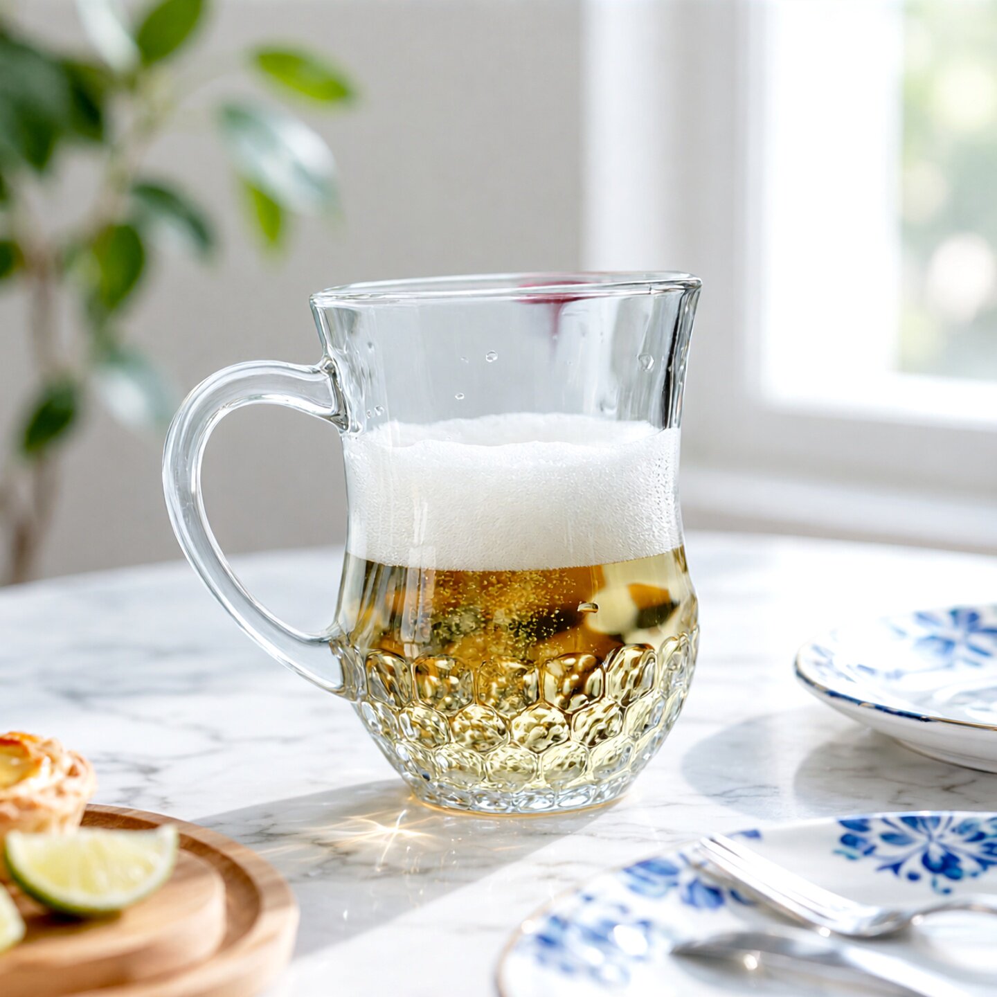 家用果汁杯无铅透明玻璃水杯加厚带把啤酒杯圆形杯子红酒果汁茶杯