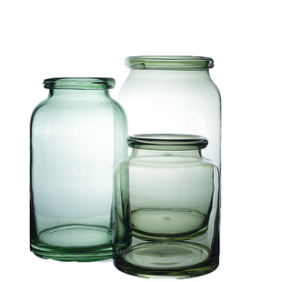 简约人工吹制收口玻璃花瓶圆形绿色黄色家居客厅装饰桌面玄关花i.