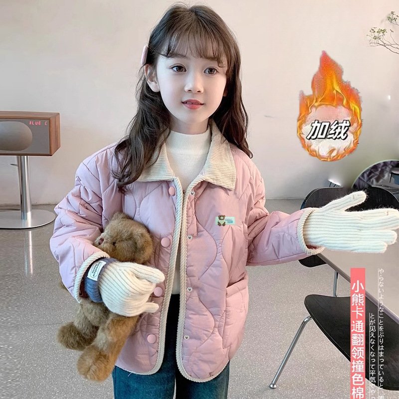 冬季女童棉衣新款男童宝宝羽绒棉服加绒儿童洋气外套加厚中小童