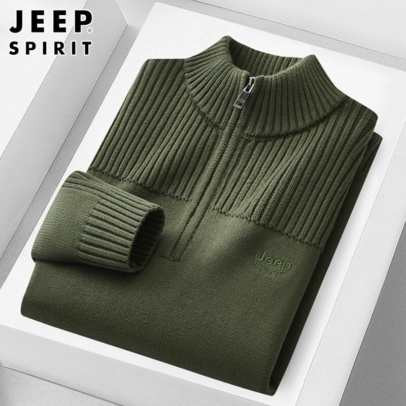 Jeep吉普官方正品半拉链立领毛衣男士秋冬新款宽松休闲纯棉针织衫