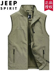 JEEP吉普马甲男式春秋户外网眼透气薄款运动速干背心钓鱼马夹坎肩
