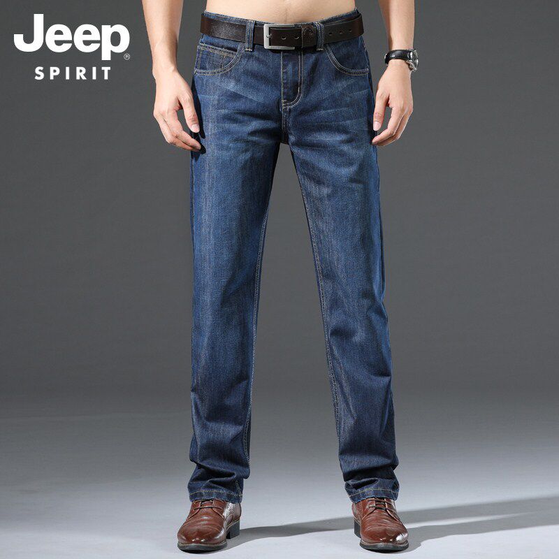 JEEP吉普牛仔裤男直筒宽松春秋阔腿秋冬款中年加绒加厚冬季长裤子