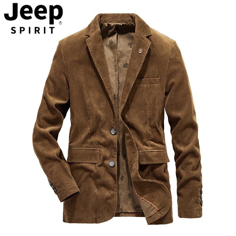 Jeep吉普商务休闲灯芯绒西装男士秋季新款冬大码纯棉西服条绒外套