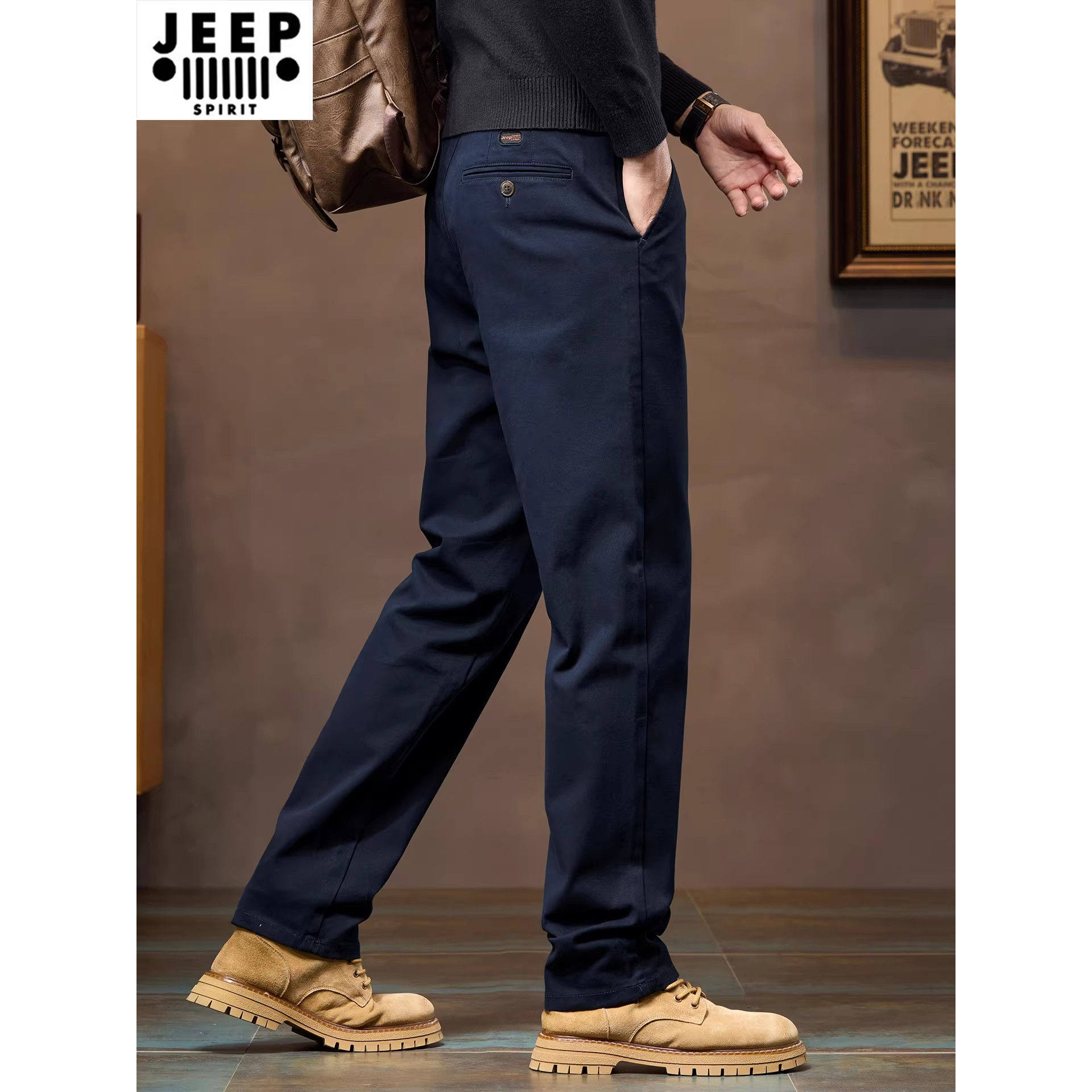 JEEP吉普纯棉加绒加厚休闲裤男2026春秋宽松直筒裤子男款长裤子