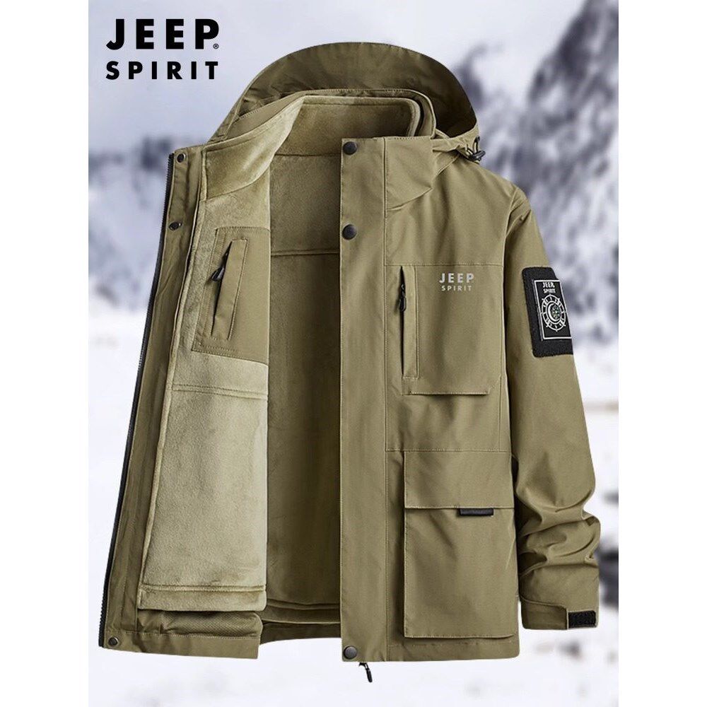 吉普JEEP外套男士冬季三合一可拆卸冲锋风衣加绒加厚保暖休闲夹克