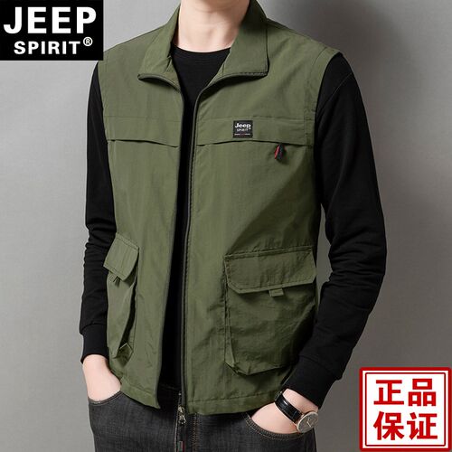JEEP吉普2026男士薄款马甲户外休闲钓鱼大口袋外套工装百搭宽松潮
