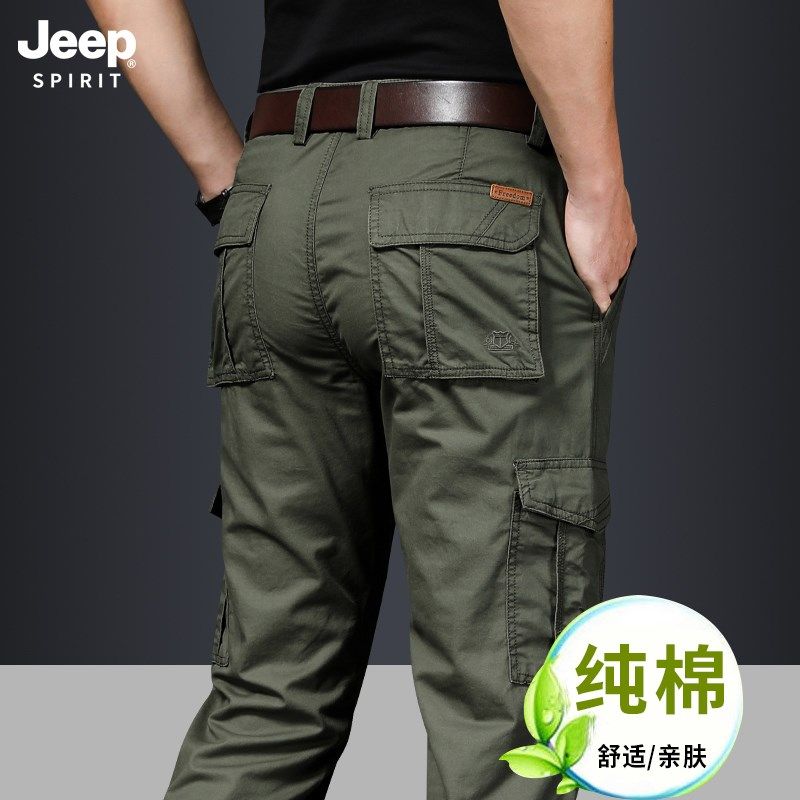 JEEP吉普工装裤男士春夏季薄款多口袋宽松直筒纯棉休闲长裤子2026