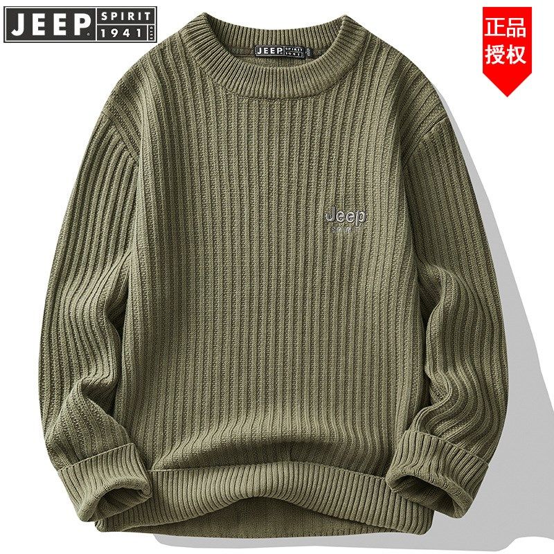 JEEP吉普毛衣男春秋新款潮牌休闲纯棉线衣宽松时尚圆领男款针织衫