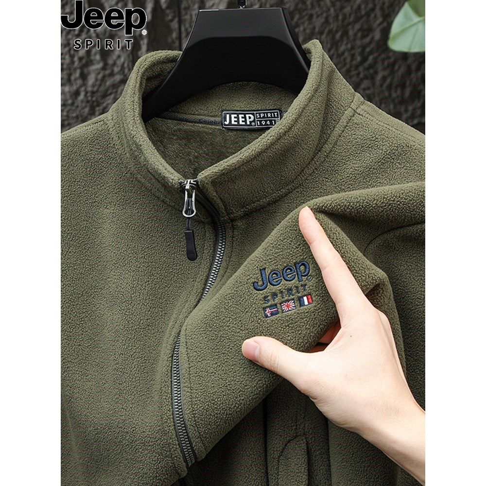 吉普摇粒绒卫衣男2025秋冬新款立领开衫外套休闲加肥大码夹克上衣
