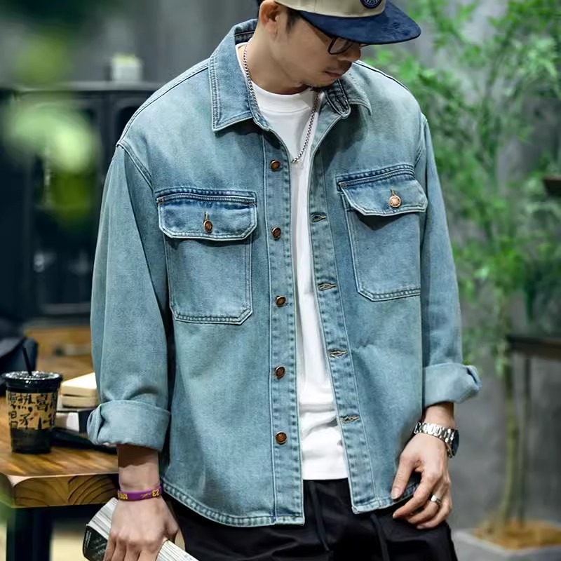 牛仔长袖衬衫男休闲潮牌百搭日系复古宽松痞帅港风青少年水洗外套