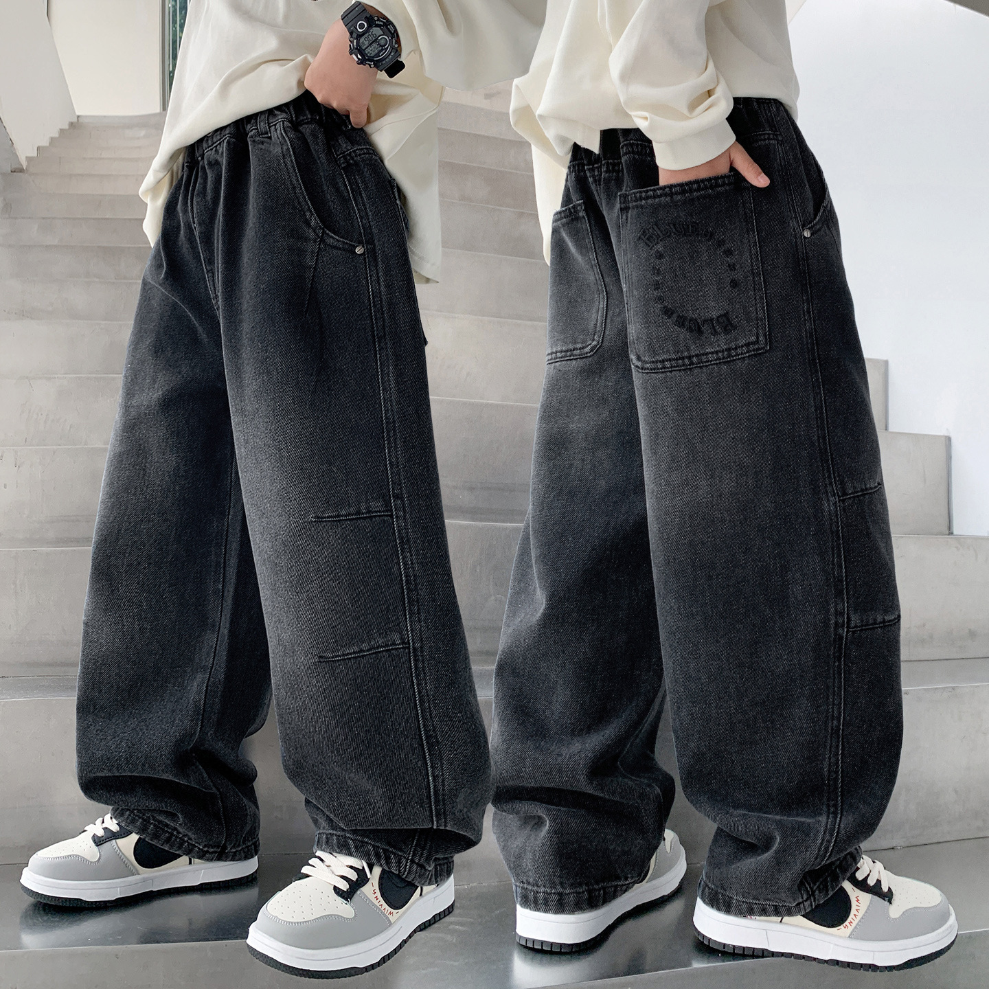 男童加绒牛仔裤儿童秋冬季裤子2025新款一体绒大童男孩冬装休闲裤