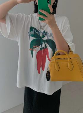 C家  韩系ins新款宽松辣椒字母印花短袖圆领T恤