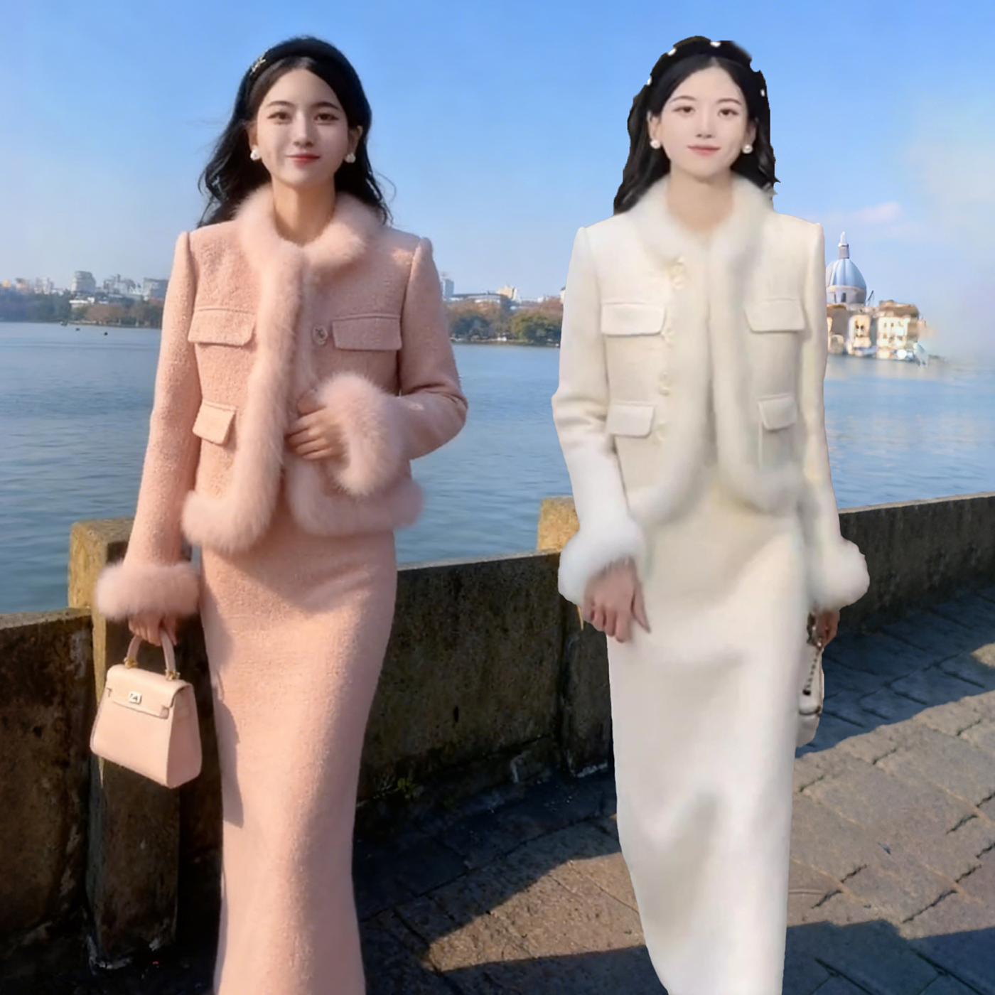 新款加厚保暖小香风套装女2025冬季兔毛拼接短款外套半身裙两件套,女装/女士精品,时尚套装,淘宝优惠券,粉丝福利购,淘宝优惠卷