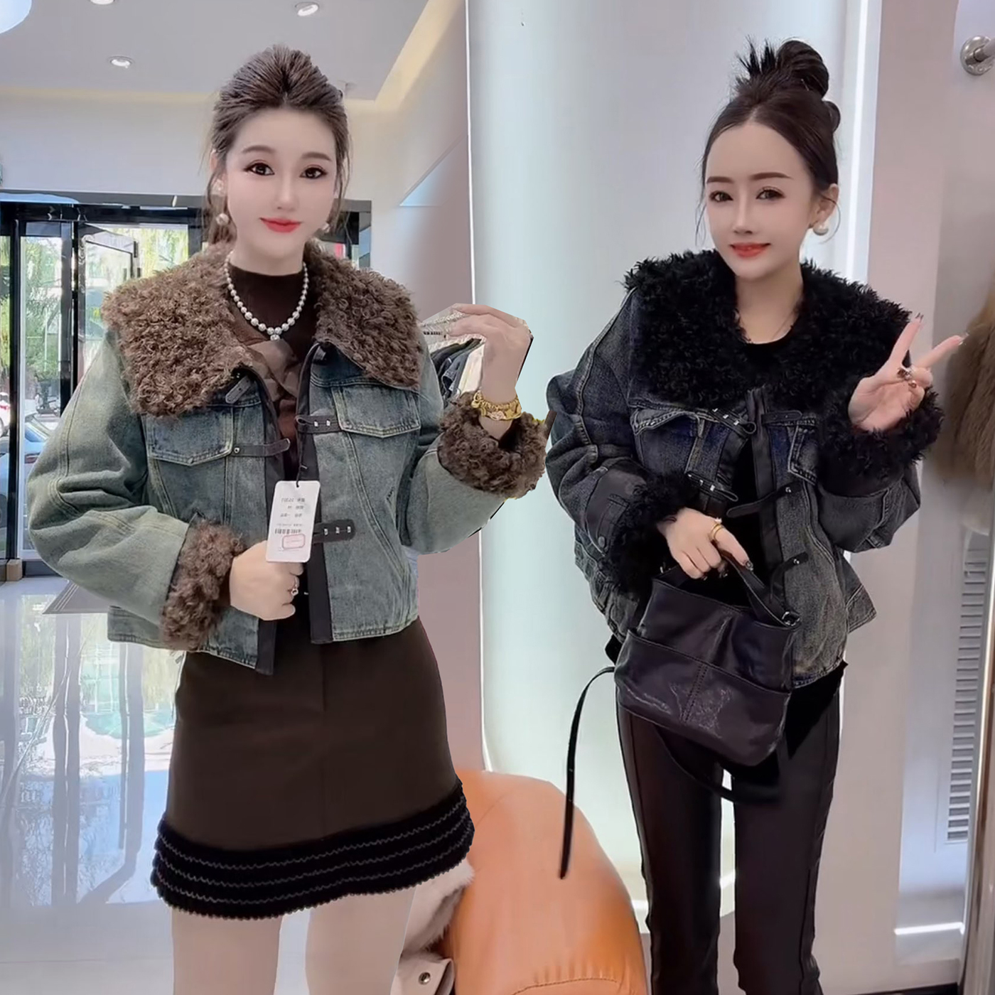 欧货潮流时尚牛仔加棉外套女