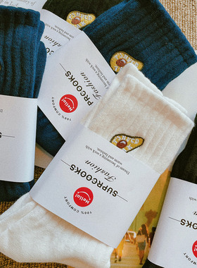 5双男士袜子男女中筒袜纯棉长袜韩版潮流纯白黑色高帮运动袜情侣