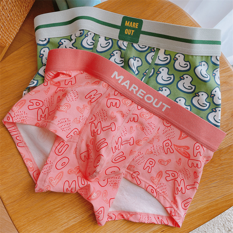 卡通印花紧身男士内裤平角裤粉色