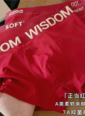 秋冬新款本命年红内裤纯棉男士平角裤蛇年大红裤衩男式全棉短裤头